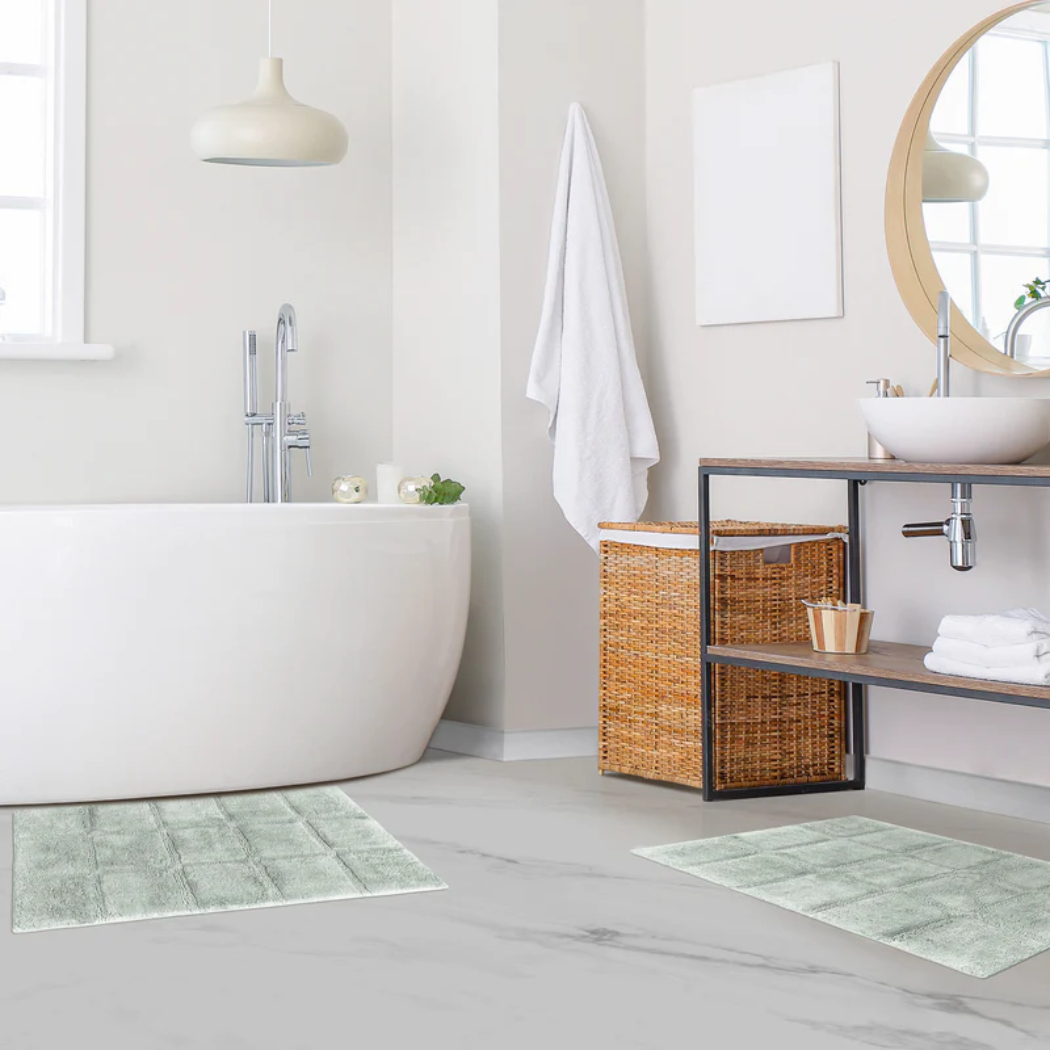 Freja 2pc Cotton Bathroom Rug Set - Bath Mat Set with Trellis Pattern and Non-Slip Base Etta Avenue Color: Black