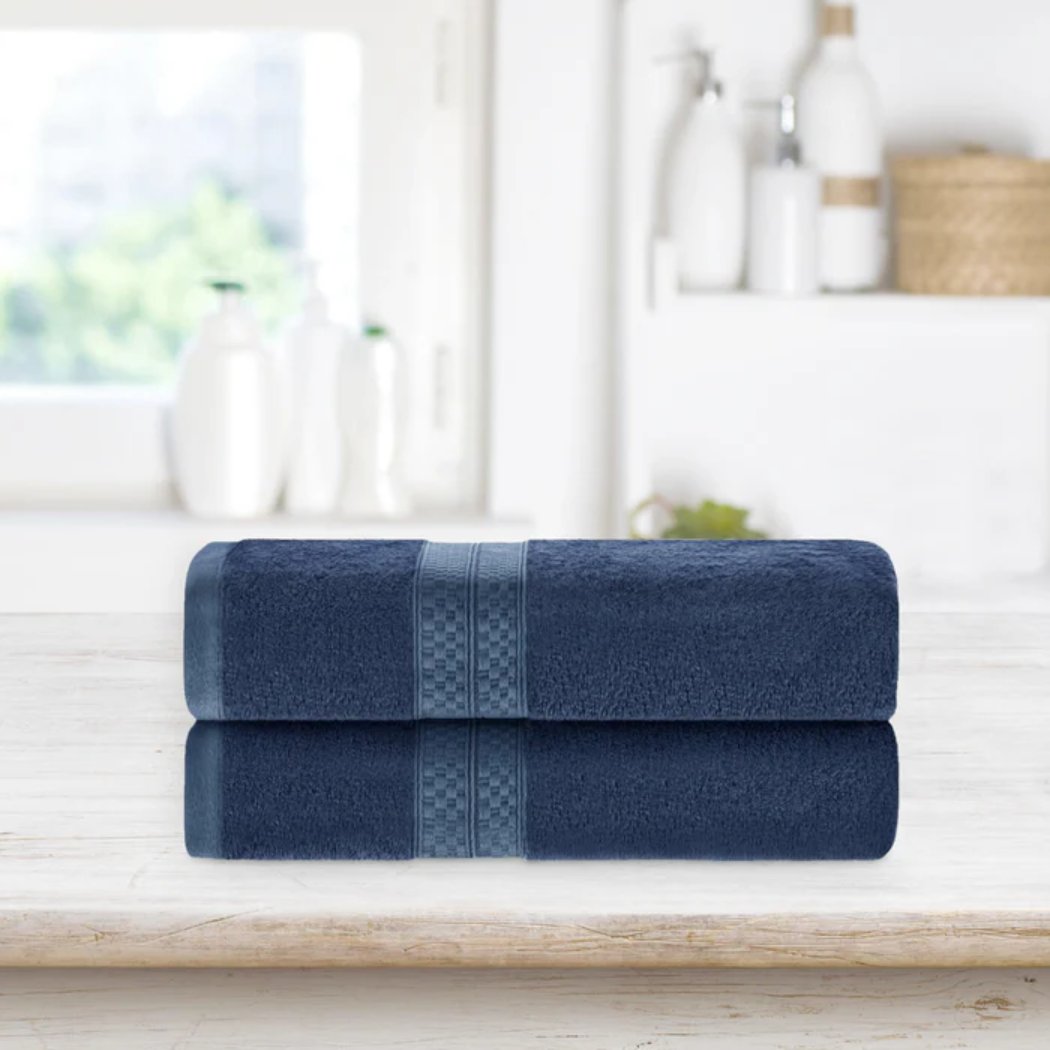 bamboo plush heavyweight 2-piece bath towel set in soft navy blue, crafted from 620 GSM bamboo-cotton blend