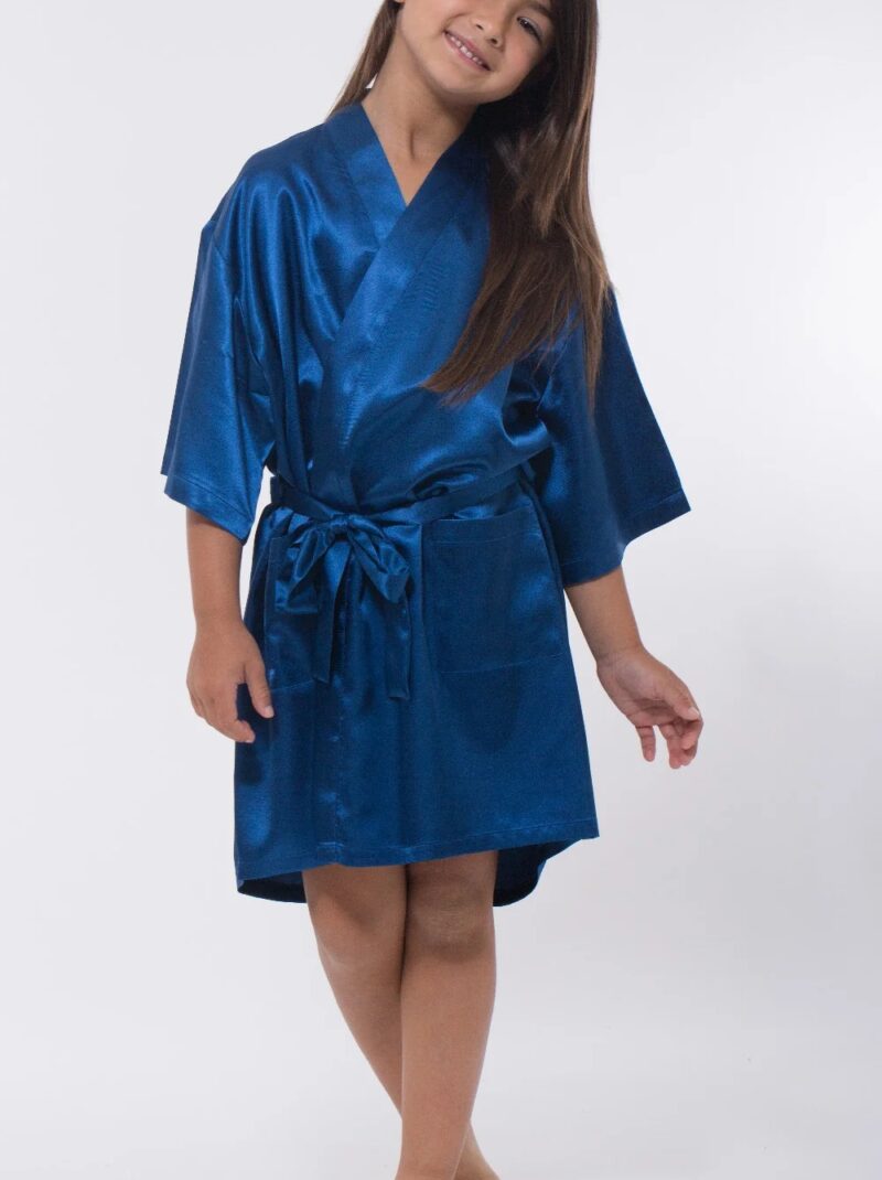 navy blue satin kids robe