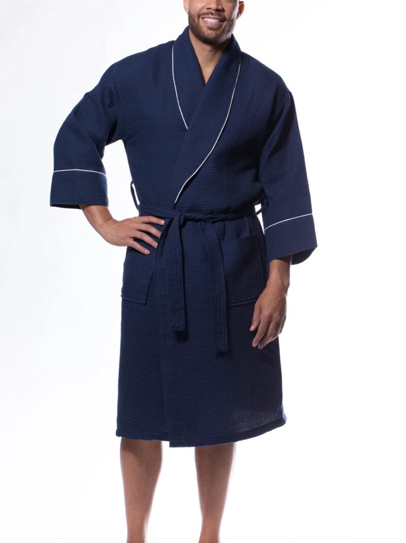 navy blue waffle men bath robe