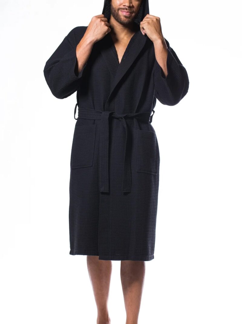 men hooded waffle bath robe